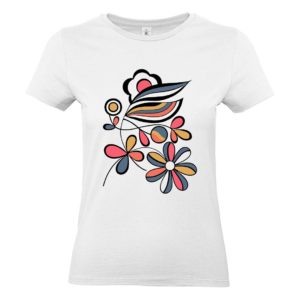 Camiseta mujer piedra y flor blanca