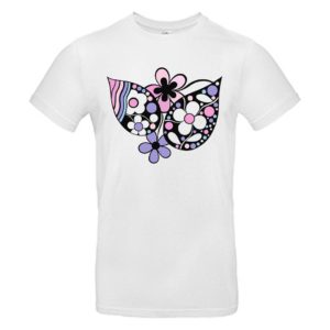Camiseta unisex lila y rosa blanca