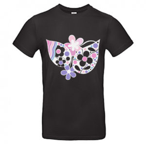 Camiseta unisex lila y rosa negra